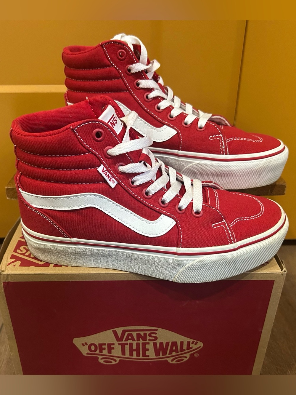 Vans High-Top Canvas Sneakers in Red & White